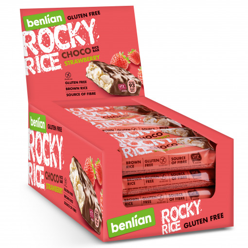 Rocky Rice Choco Strawberry Bar (Doos - 20 stuks) van Benlian