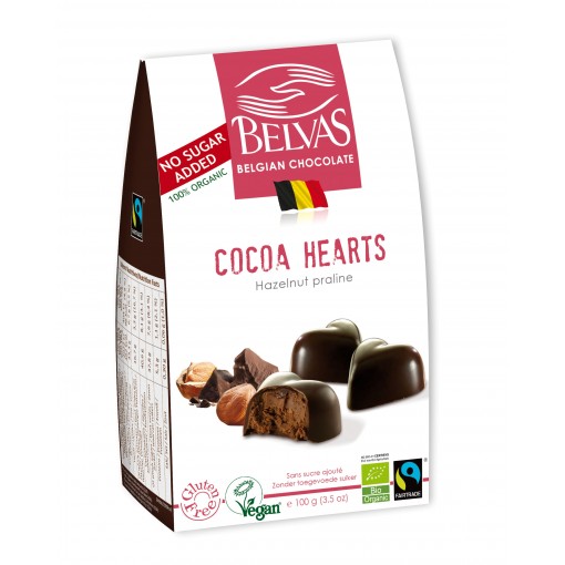 Belvas Chocolade Hartjes Praline Zonder Toegevoegde Suiker